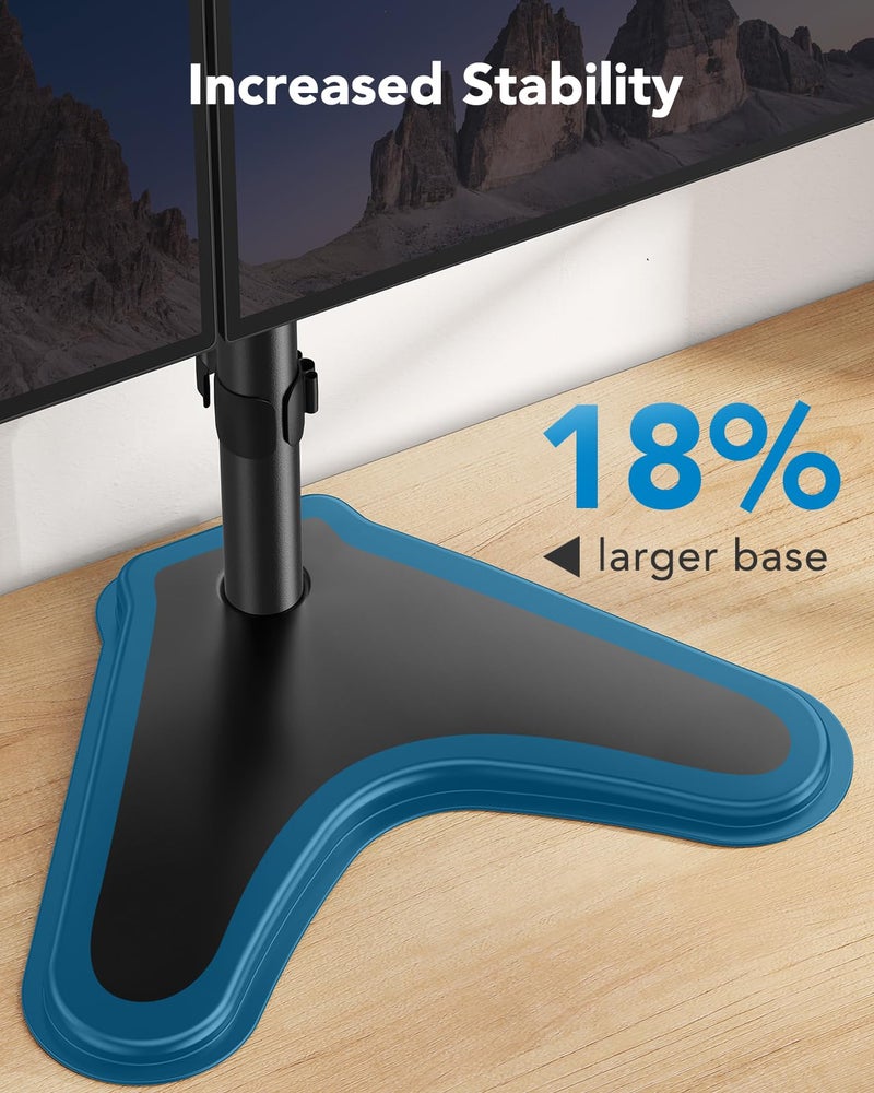 HUANUO 32 inches Dual Monitor Stand up to 17.6lbs per Arm, High-Grade Aluminum Free Standing Dual Monitors Mount for 2 Screens. Fully Adjustable Dual Monitor Stand for Desk with Tilt, Swivel, Rotation - Image 4